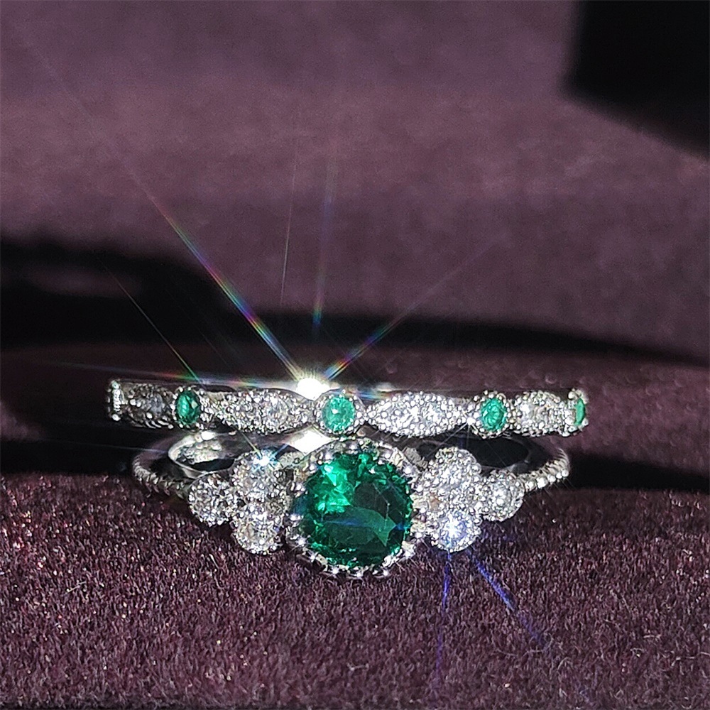 Zircon Women's Ring Copper Plated With Green And Blue Gemstones_voghion.com