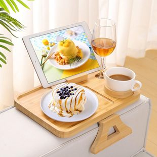 Cross-Border Factory Bamboo Sofa Armrest Table Tray Rotatable Arm Clamp Tray with Storage Box Sofa Arm Clamp