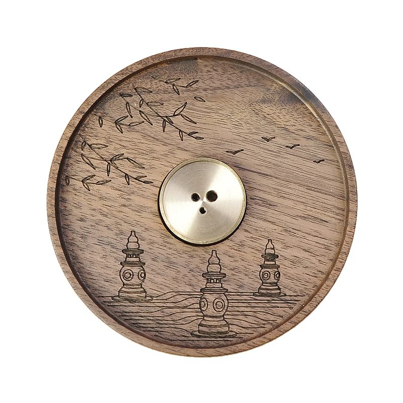 구리와 나무 향 접시 - 달을 인쇄하는 세 개의 분수