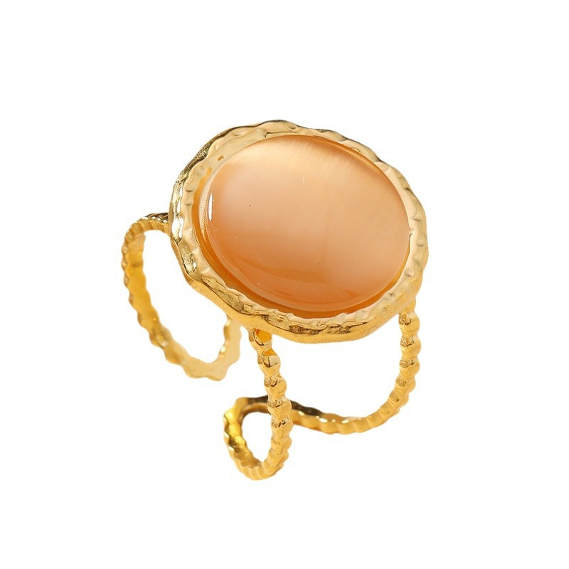 Ventas transfronterizas calientes anillo de piedra de ojo de gato temperamento retro mujer geometría redonda abierta anillo de acero de titanio joyería de acero inoxidable image 5