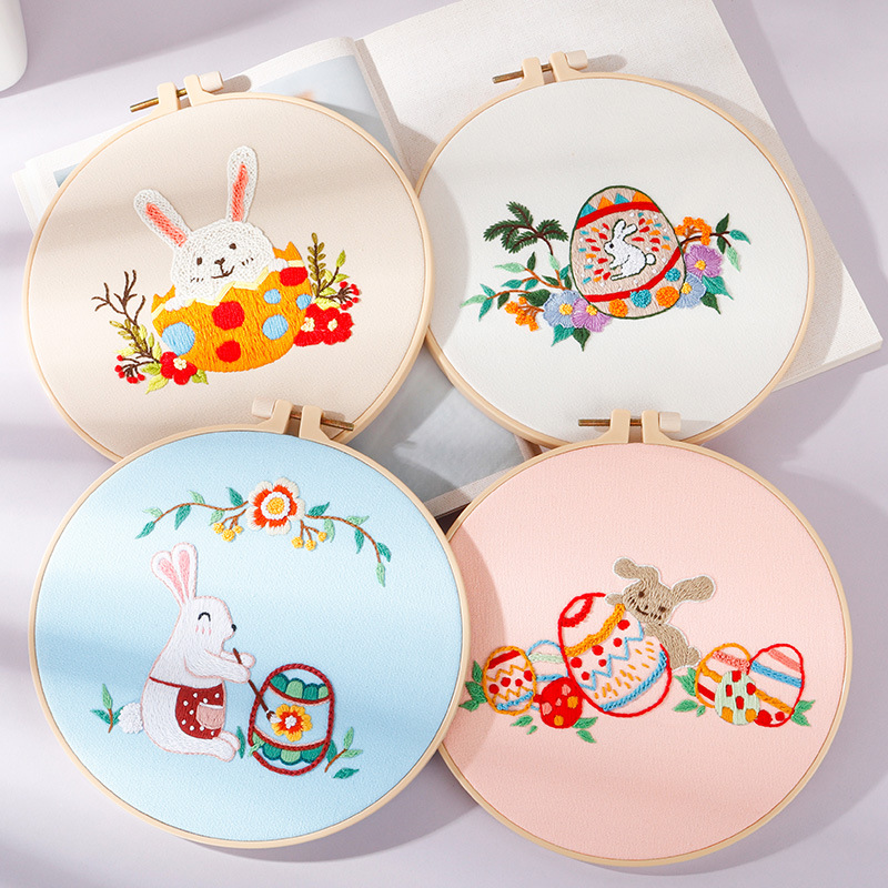 Original nuevo hecho a mano DIY Kit de bordado material paquete Arco Iris conejo Pascua huevo costura traje