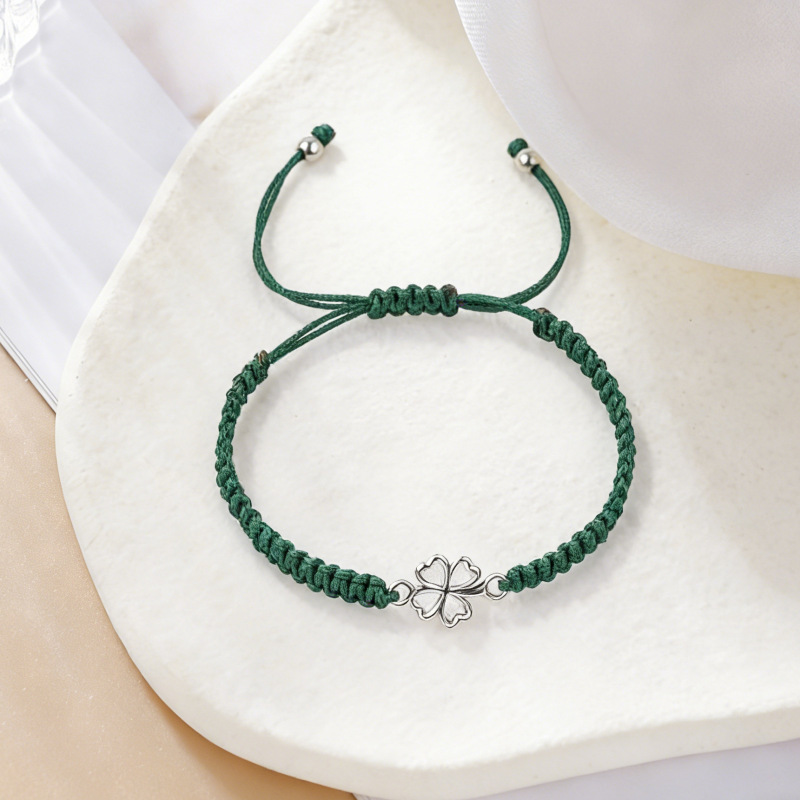 Cross-Border Fashion St. Patrick's Day Lucky Four-Leaf Clover Braided Bracelet DIY Simple Couple Friendship String Bracelet