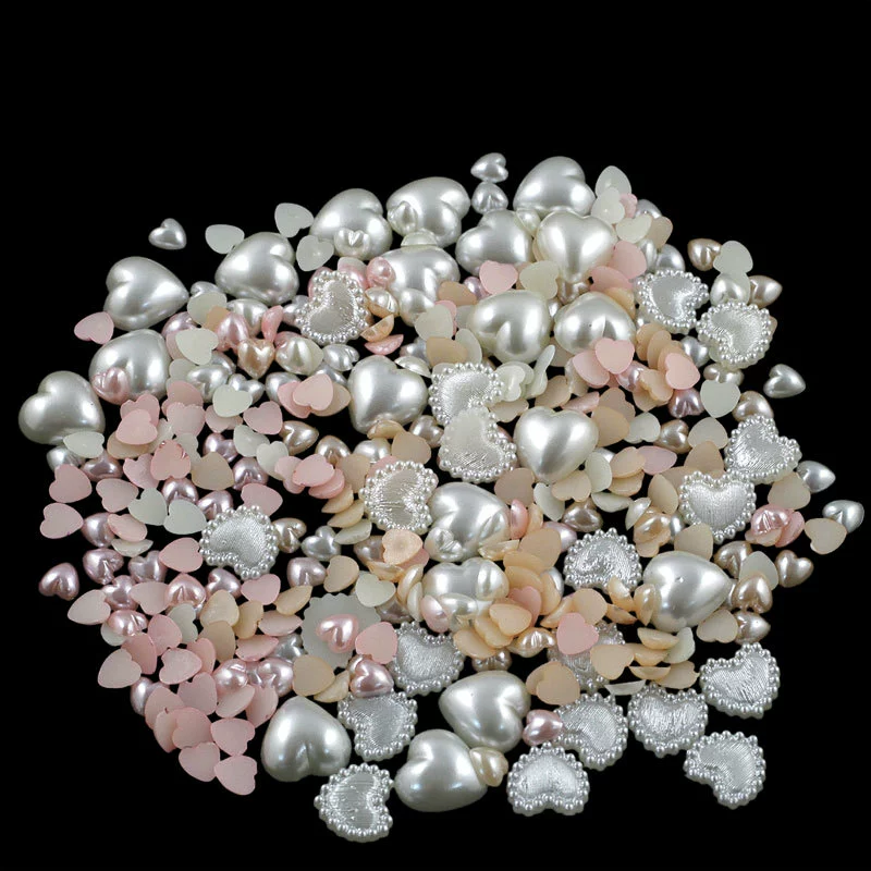 Flat‑Back Pearl Beads Set, Mixed Shapes 2–12 mm, Milky‑white & Peach Assortment