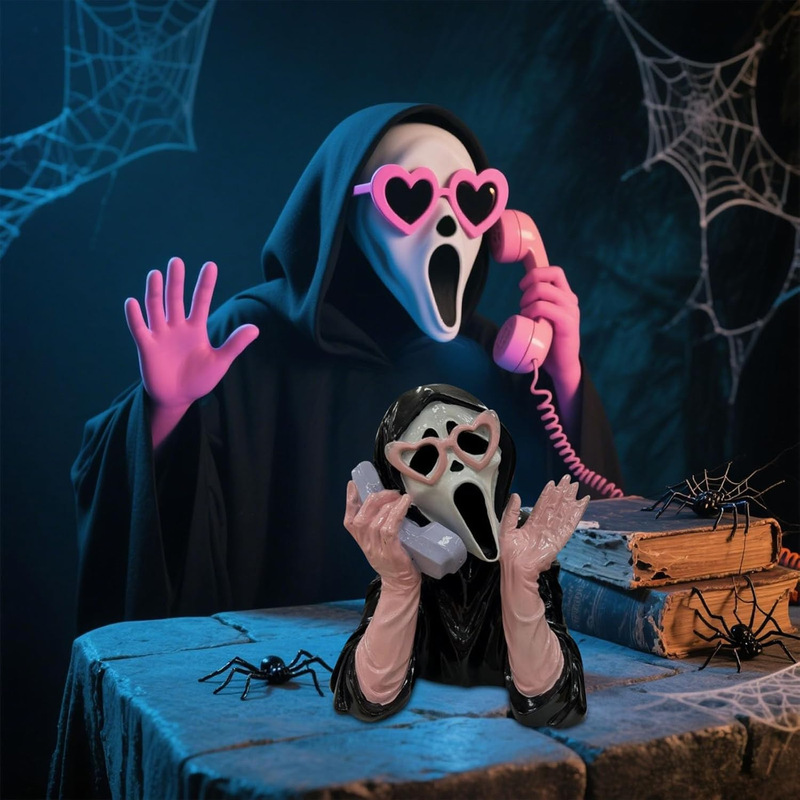 Halloween Ghoulish girl Scream Ghost on Phone pink|undefined