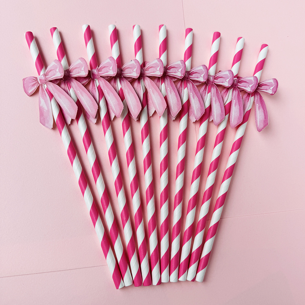 Suministros para fiestas transfronterizas Pajitas de lazo creativas Pajitas de papel desechables Pajitas de jugo de frutas Spot al por mayor