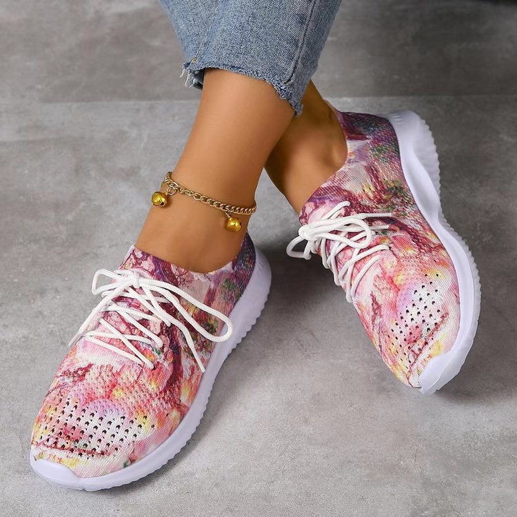 2024 Women's Shoes Spring Sports Casual Shoes Rhinestone Rainbow Shining Flying Woven Shoes Platform Running Shoes for Women
