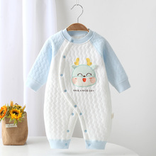 秋季新生儿卡通图案偏扣柔软连体衣婴幼儿闭裆哈衣无骨工艺蝴蝶衣