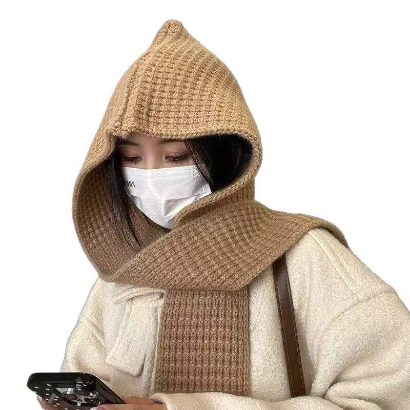 韩版巴拉克拉法帽子女秋冬季加厚保暖帽子围脖两用一体护耳针织帽|undefined