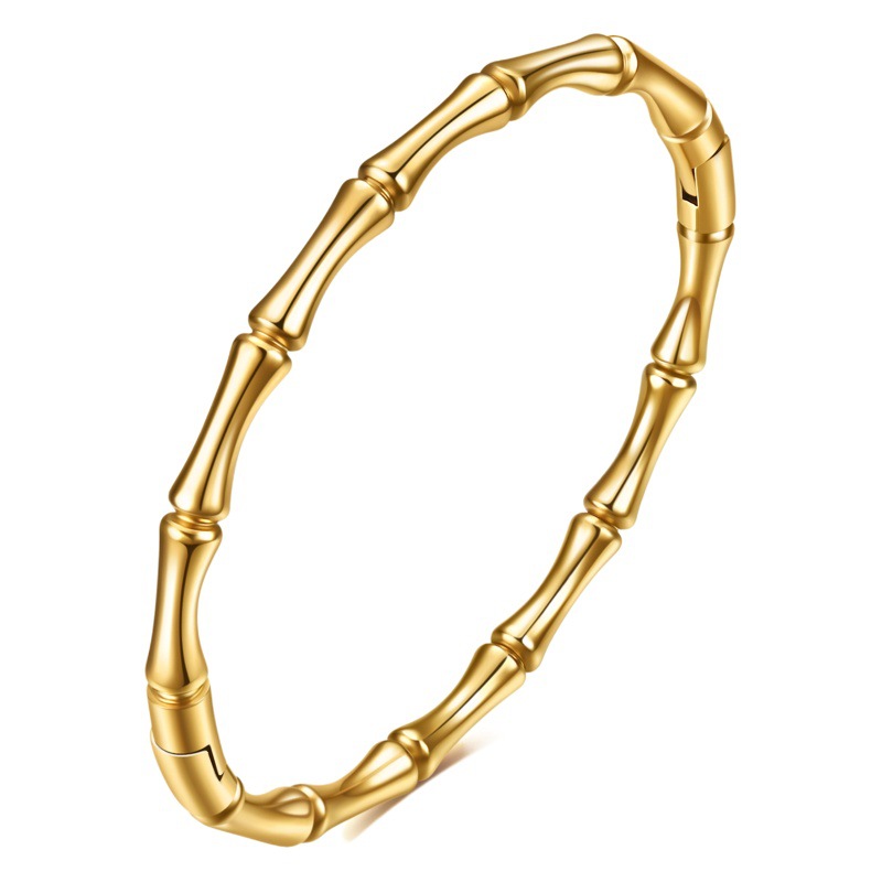 Europa y América ins nueva pulsera simple ronda bambú 5mm de acero inoxidable pulsera magnética brillante logotipo láser al por mayor