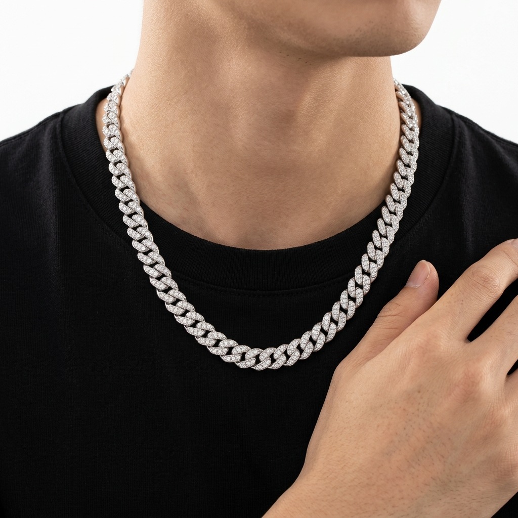 Moissanita cadena cubana plata collar chapado en oro venta caliente transfronteriza nueva cadena de clavícula artificial fuente de fábrica al por mayor