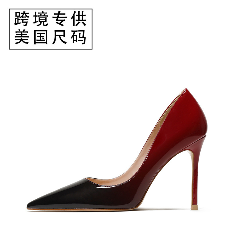 Cross-Border special for gradient patent leather pointed thin heel shallow sexy 10cm high heels Amazon wish a generation of hair