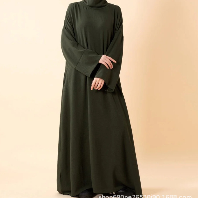 New Style Solid Color High-Neck Long-Sleeve Long Dress, Fashionable Loose-Fitting Long Dress, Direct Supply from Source Factory for Cross-Border Trade