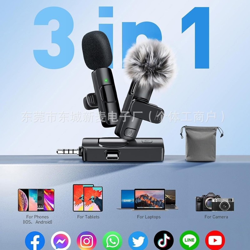 K15三合一无线领夹麦克风跨境热销2.4G手机直播迷你降噪收音话筒|undefined