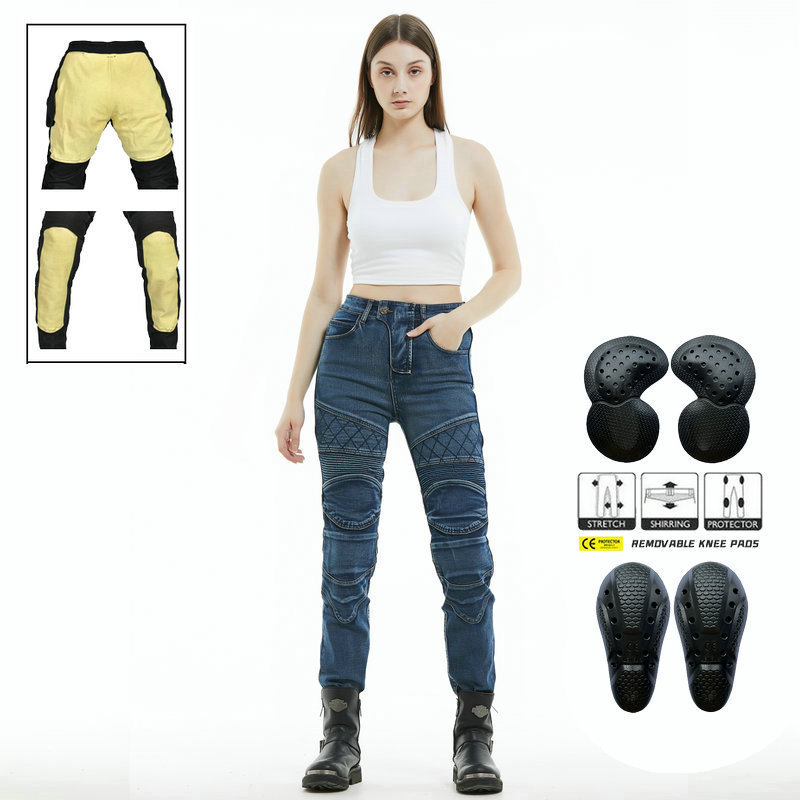 VOLERO Motorcycle Jeans Female Knight Riding Pants Kevlar Anti-fall Pants Silicone Protectors