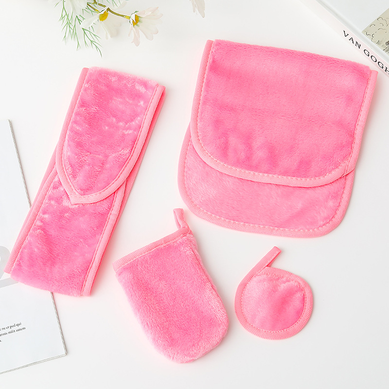 Velcro, banda de cabello, guantes de desmaquillaje, algodón redondo para la piel, banda de cabello, toalla de desmaquillaje, conjunto de toallas de desmaquillaje