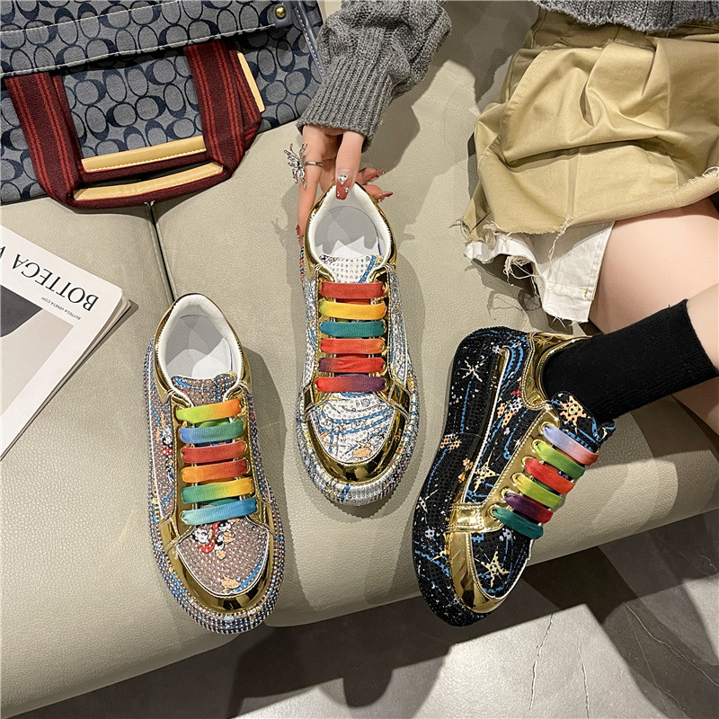 European Station Frühjahr Neue Bunte Frauen S Schuhe Voller Diamanten Mode Alle Spiel Dicken Sohlen Strass Casual Sport Schuhe Frauen_voghion.com