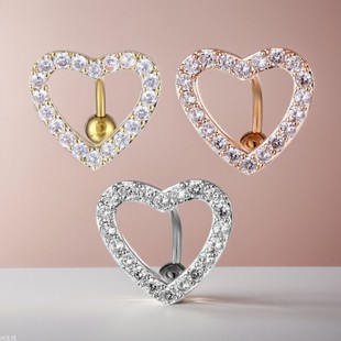 Peach belly button nail European and American fashion puncture jewelry heart-shaped zircon belly button ring love belly button buckle