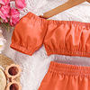 Summer dress, children's small princess costume, orange skirt, 2023 collection, western style, suitable for teen, puff sleeves