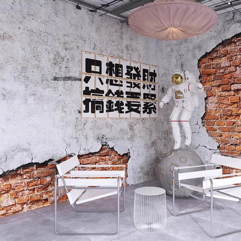 3d立体复古红砖水泥墙工业风墙纸酒吧烧烤店餐厅店铺装修背景壁纸|undefined