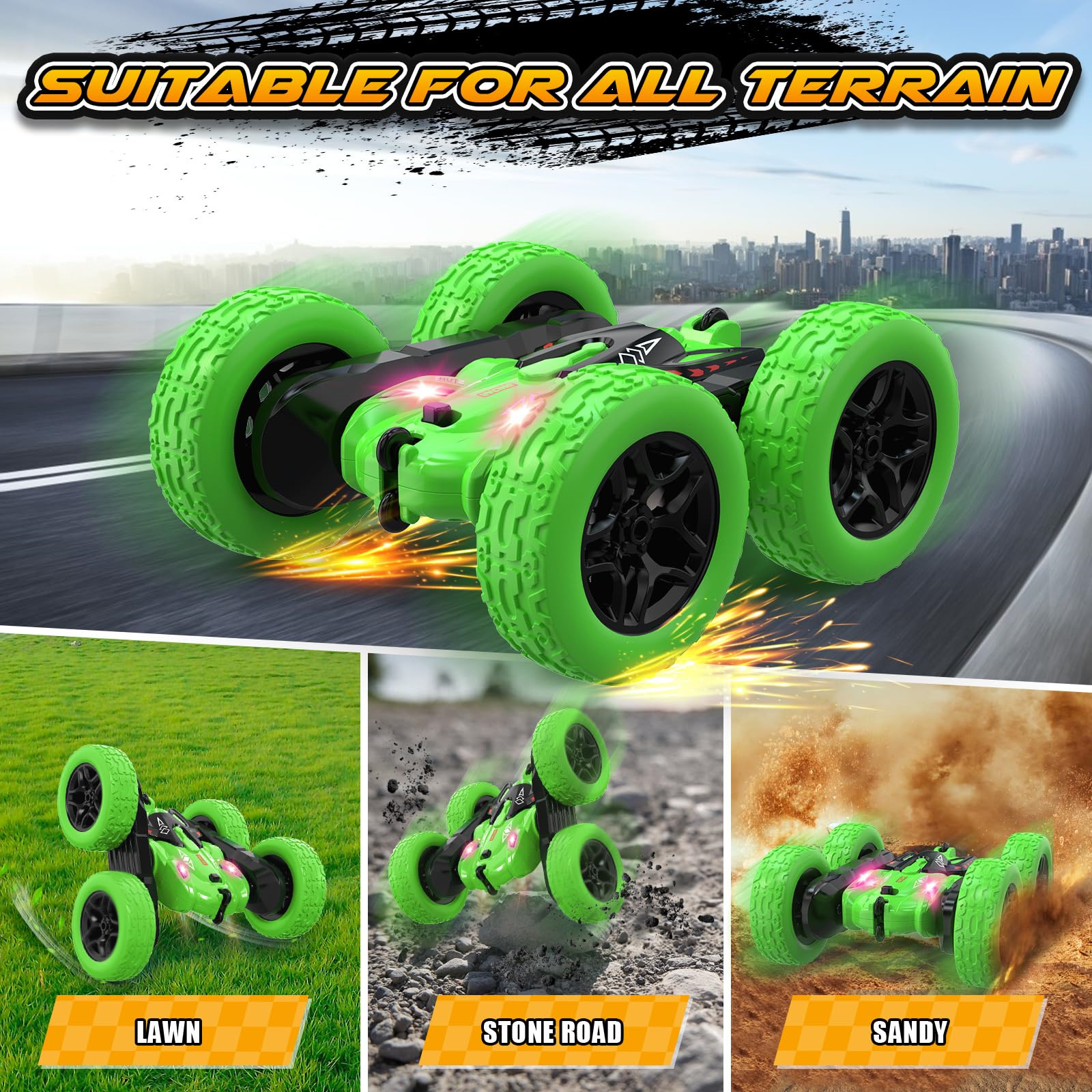 Amazon Kids Remote Control Vehicle Cross-border 2.4G doble cara acrobacias luces todoterreno 4WD rollover juguetes para niños