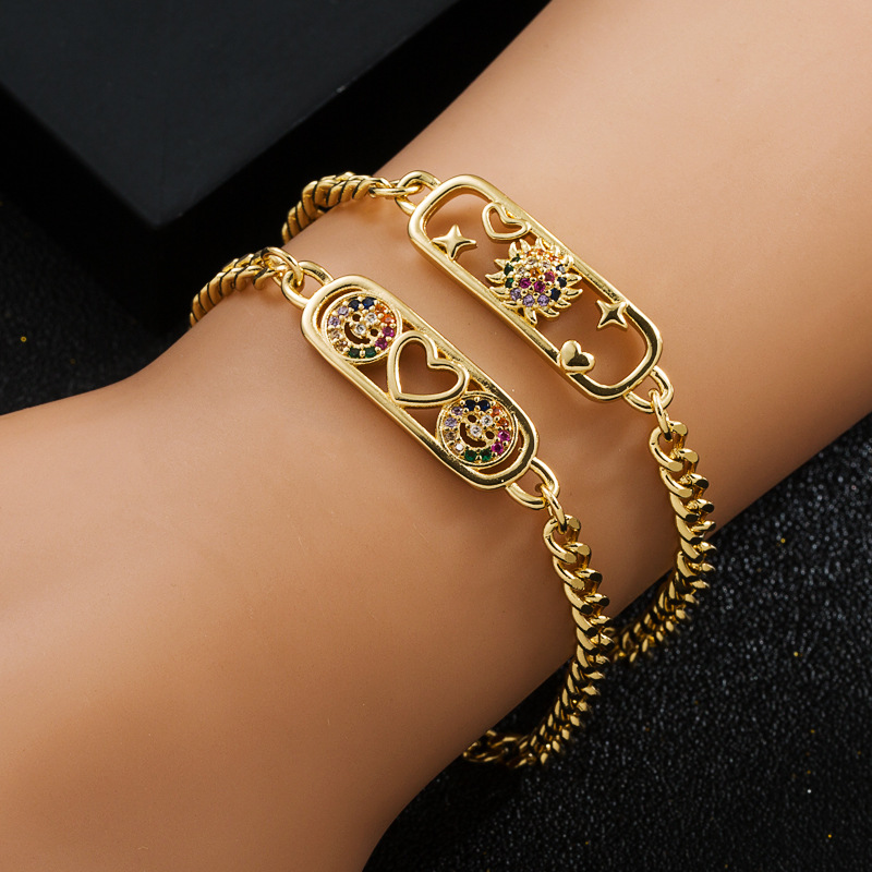 Fashion New Copper-plated Real Gold Micro-encrusted Zircon Heart Smiley Bracelet display picture 2