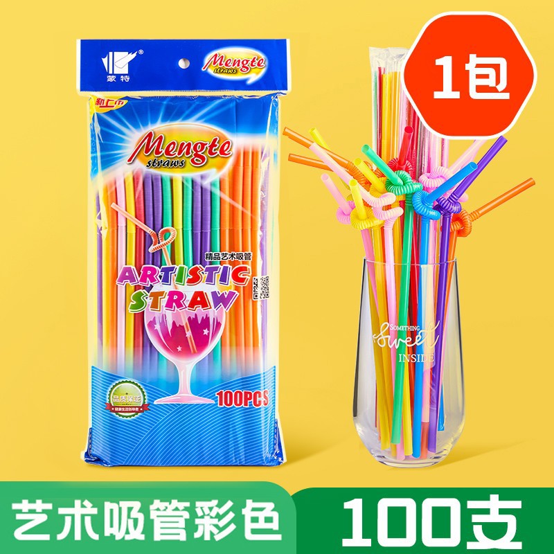 Pajita desechable embalaje individual para niños plástico de grado alimenticio hecho a mano especial para cambiar pajita de arte de color flexible