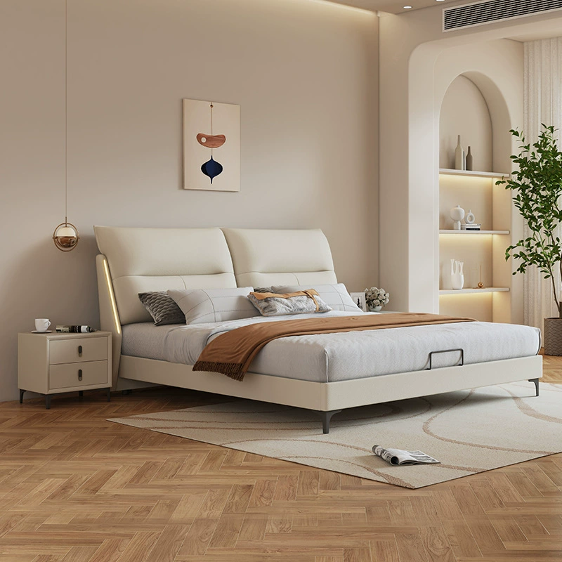 Главная спальня кожаная мягкая кровать хранения кожаная кровать новый 1,8 м каркас кровати легкий экстравагантный ветер кожаный мягкий мешок модная свадебная кровать