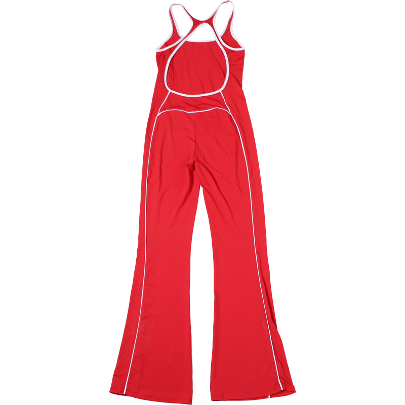 Women's Backless Slim-Fit Yoga Jumpsuit - High Waist Tummy Control Workout Bodysuit With Contrast Color Design For Summer_voghion.com