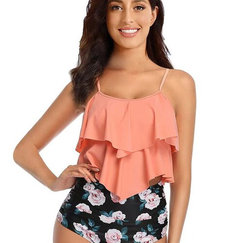 Bikini 2025 Split Bodysuit Ins Multicolor Floral European and American Neck Bikini Swimsuit for Women