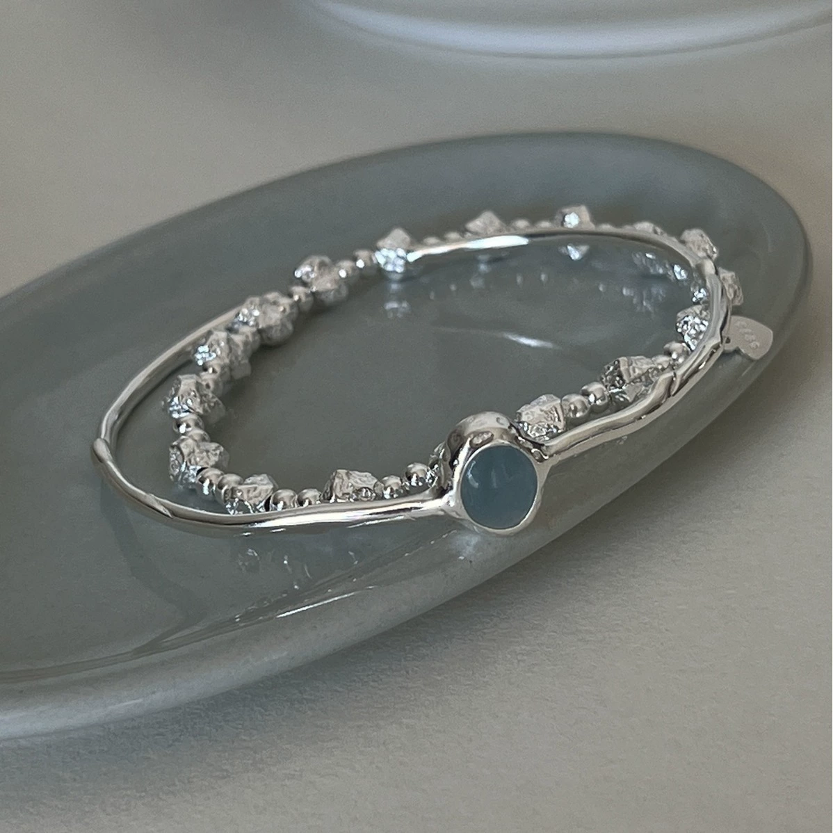 Женский браслет sapphire с цирконами, универсальный брендовый серебряный браслет, украшения, микрокристаллы, серебро 925 пробы