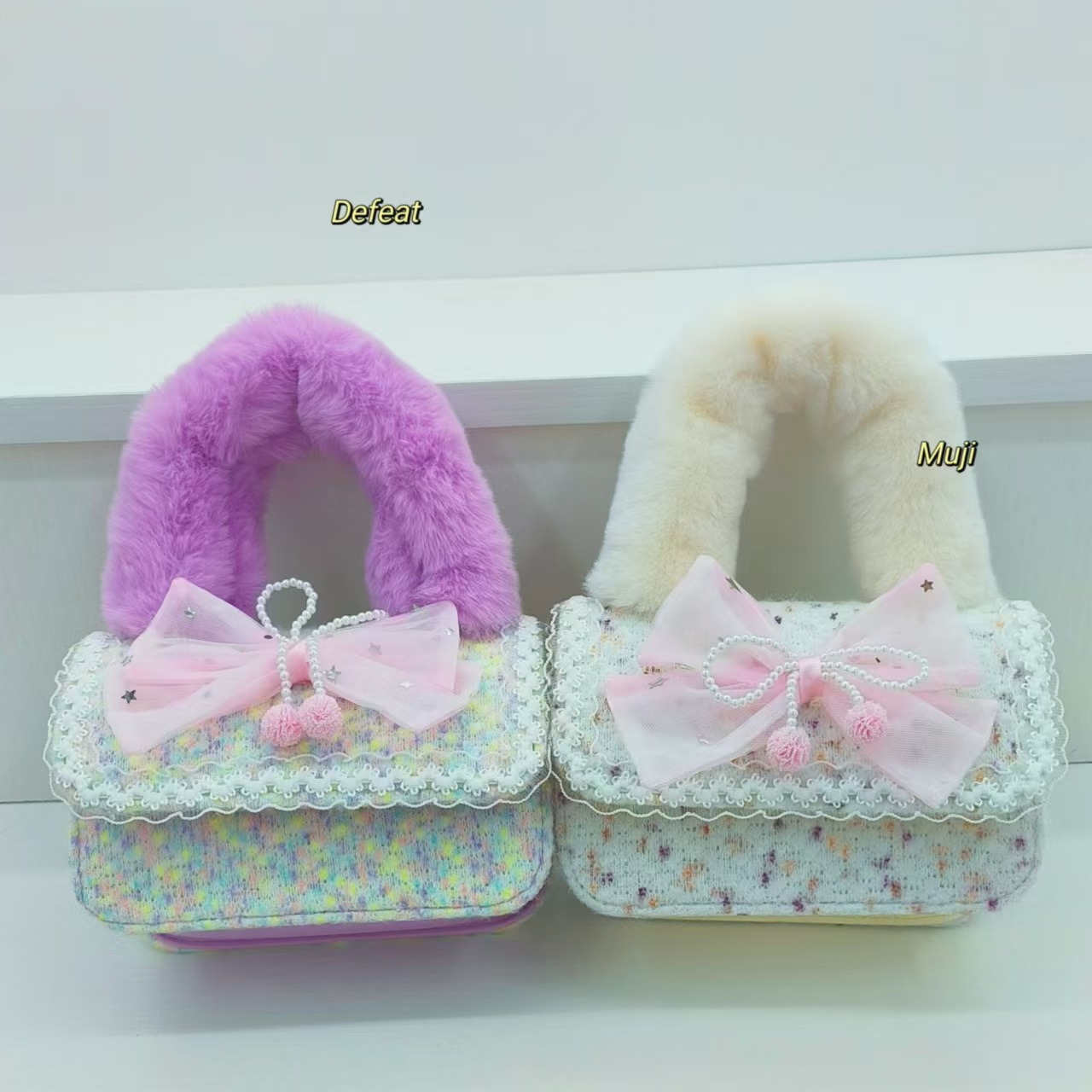 Bolso de peluche de arco, bolso de princesa, bolso de hombro, bolso de mochila, bolso de cambio, bolso de accesorios lindos.