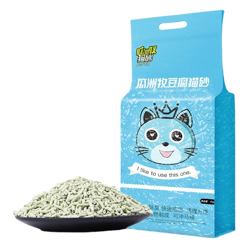 Gato de una sola pieza de entrega 6L original té verde tofu gato arena absorbente grupo de carbón activado desodorante libre de polvo gato arena al por mayor