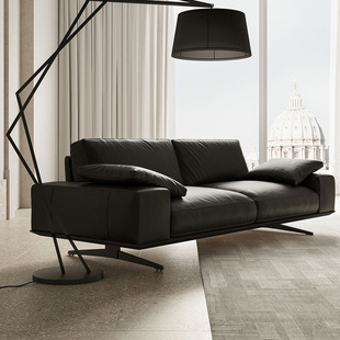 Office Reception Sofa Set, Straight Three-Seater, Simple Business Meeting and Rest Area, Genuine Leather Sofa
