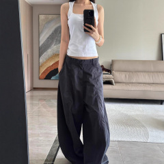 工厂直销深色美式宽松弯刀休闲裤女2025秋季百搭垂感阔腿长裤子女