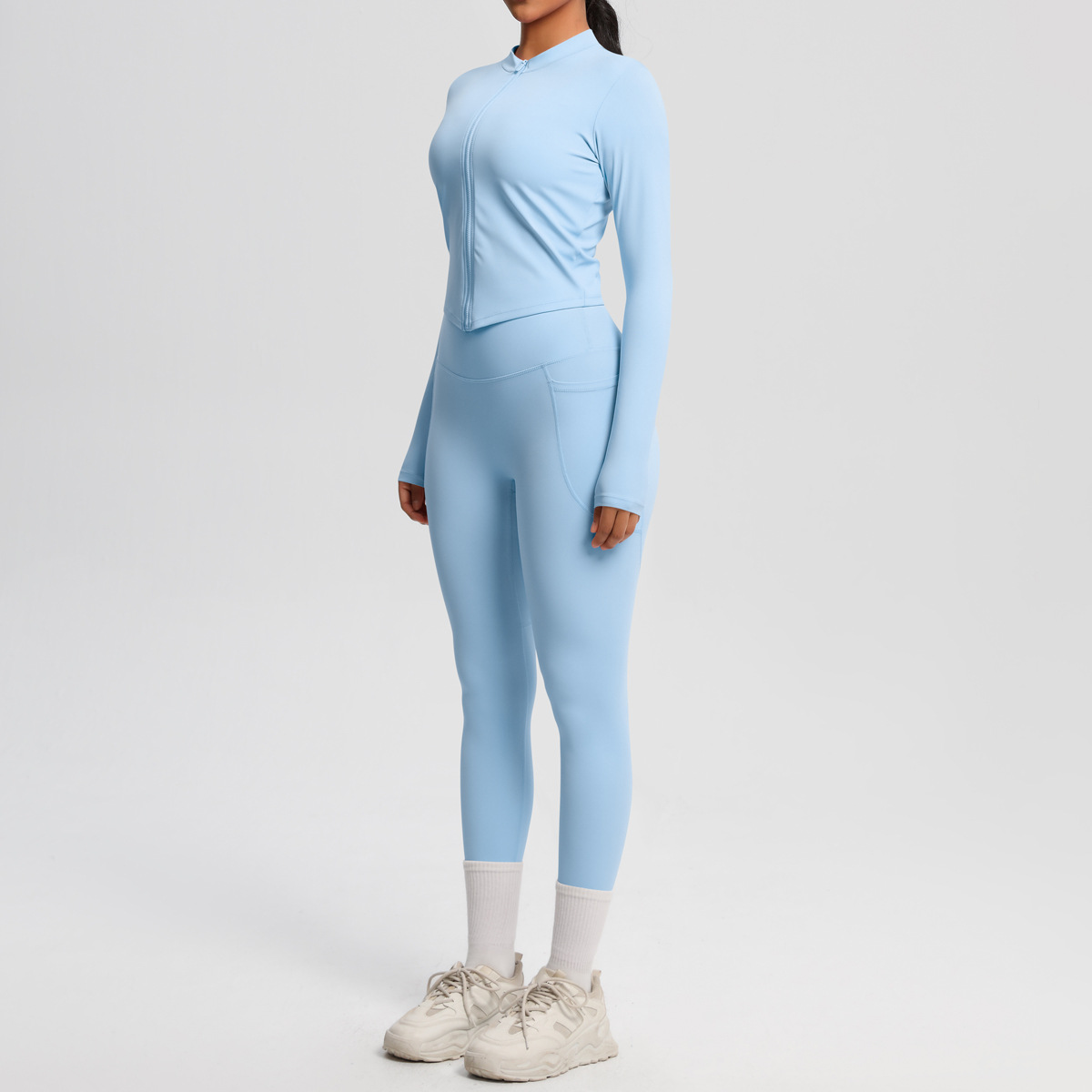 Sport Style Solid Color Nylon Spandex Zip Collar Tracksuit Coat Sweatpants display picture 53