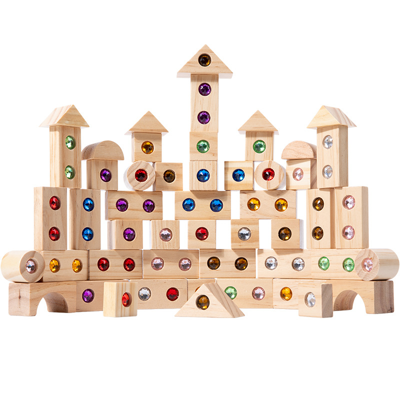 Madera de los niños educación temprana kindergarten bebé creativo acrílico grande joya transparente montaje bloques construcción juguetes educativos