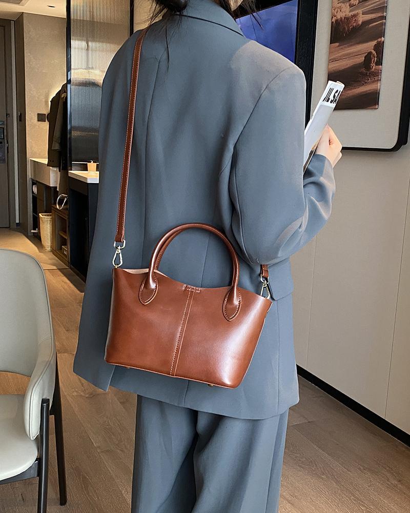 Túi tote da bò thật đeo chéo nữ nhiều ngăn dung tích lớn 28×10×18 cm — đen chi tiết 12