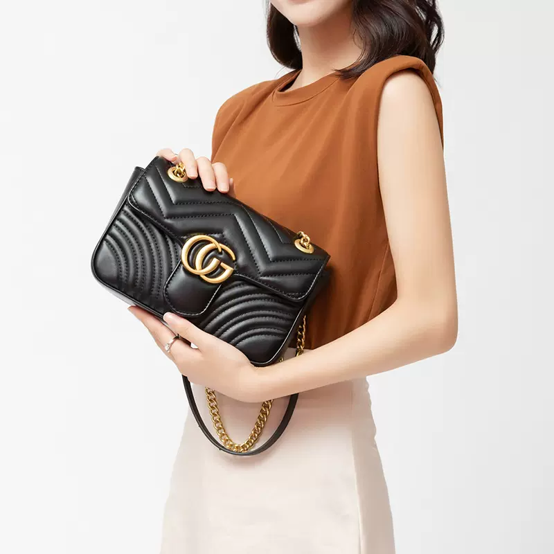 2025水波纹马蒙包包女新款链条包包时尚格纹爱心女包斜跨