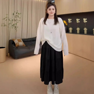 plus size Design Crewneck Long-sleeved Knitted Blouse Women's Spring chubby girl Loose Slimming Top