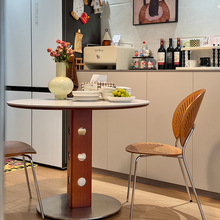 中古圆桌复古金属腿圆形餐桌北欧包豪斯实木岩板饭桌