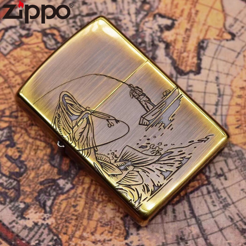 Zippo 芝宝打火机复古做旧 老人与海 海钓盔甲机