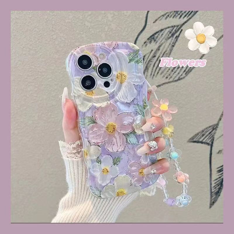 Oil painting flower apple 15 mobile phone case iPhone16ProMax/14/11/xs/xr all-inclusive women's bracelet