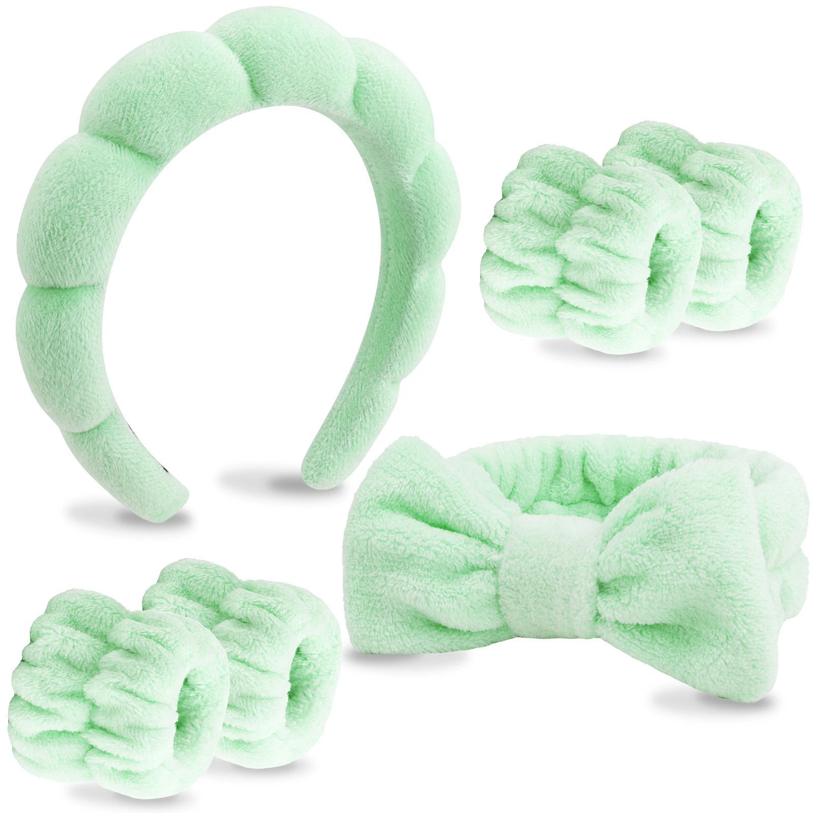 Juego de Diadema y Muñequeras de Tela de Terciopelo de Coral para Lavado de Cara y Maquillaje image 22