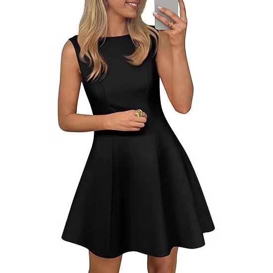 Amazon European and American Cross-Border Dress for Women 2026 New Style Black Sleeveless Elegant Dress Solid Color Vest Dress for Women