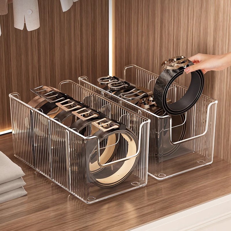 Belt Storage Box Artifact Household Compartment Tie Organizer Display Stand Desktop Transparent Men's Belt Storage Box