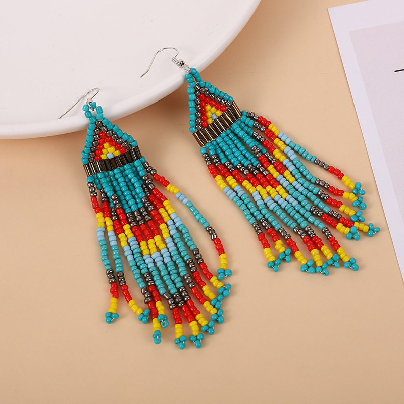 Street Occasion Seed Bead Material Color Block Pattern 1 Pair Ethnic Style Color Block Beaded Seed Bead Drop Earrings