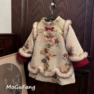 Girls' Year of the Snake New Year's Clothes dress Winter fleece-lined New Children's National Style Tang Suit Baby Girl's New Year Clothes