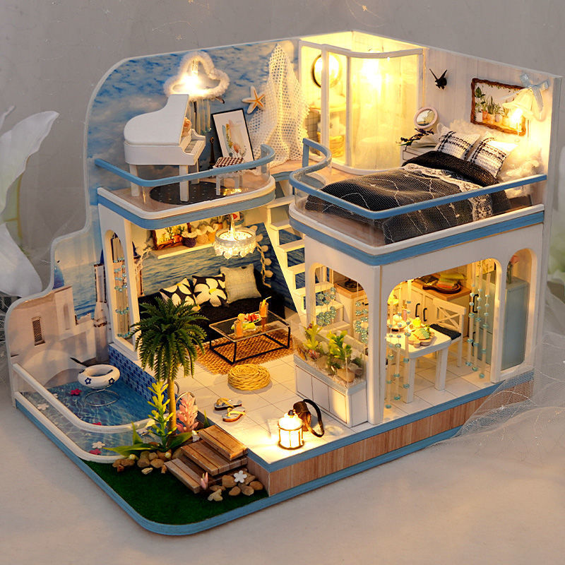 villa Toys birthday gift diy Cabin make Model children Toys scene Mini Small house girl student