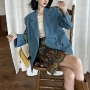 复古灯芯绒双排扣垫肩西服