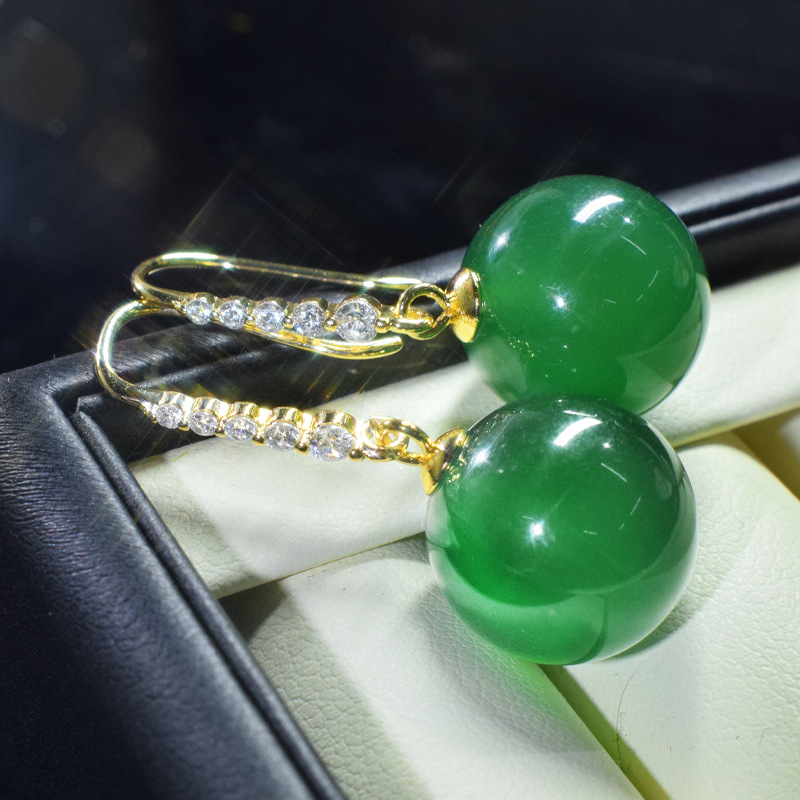 (2개) 자연 얼음 7K CHALCEDONY 귀 후크 새로운 중국 복고풍 빛 럭셔리 국가 스타일 아이스 마노 귀걸이 보석 라이브 공급